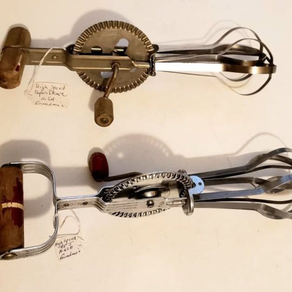 TWO Vintage 1950's ECHO Egg Beaters. Both Work. High Speed Super Drive and A&J.